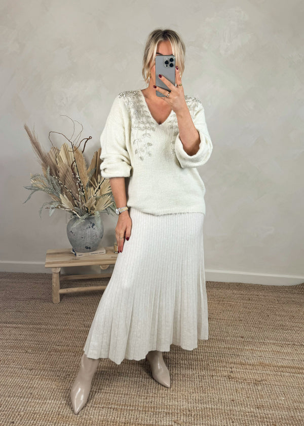 Barclay knitted skirt - cream-The Style Attic