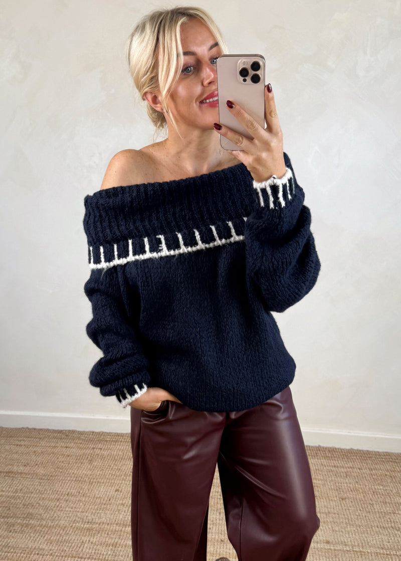 Bardot knit - navy-The Style Attic