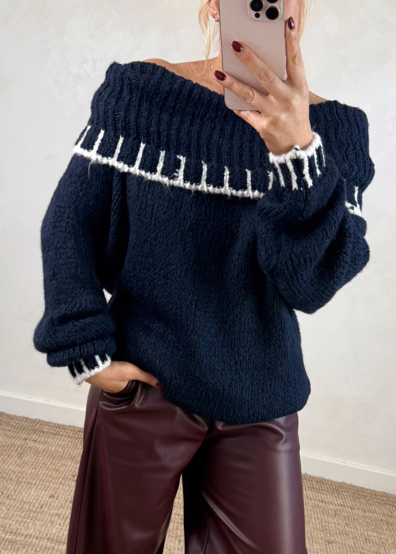 Bardot knit - navy-The Style Attic