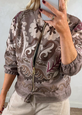 Baroque printed jacket - Taupe-The Style Attic