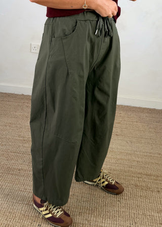 Barrel leg magic pants - Dark khaki-The Style Attic