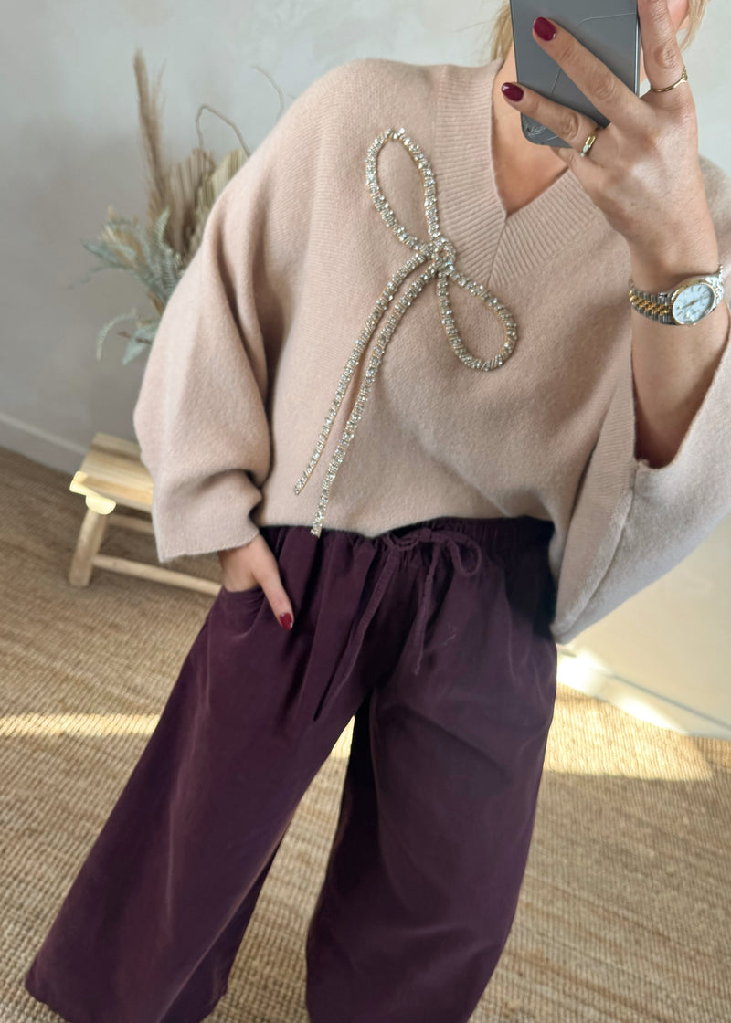 Batwing bow knit - beige-The Style Attic