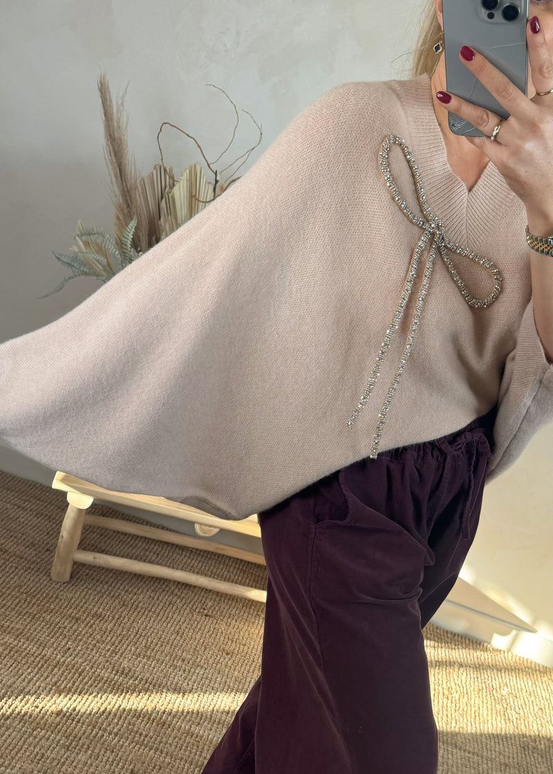 Batwing bow knit - beige-The Style Attic