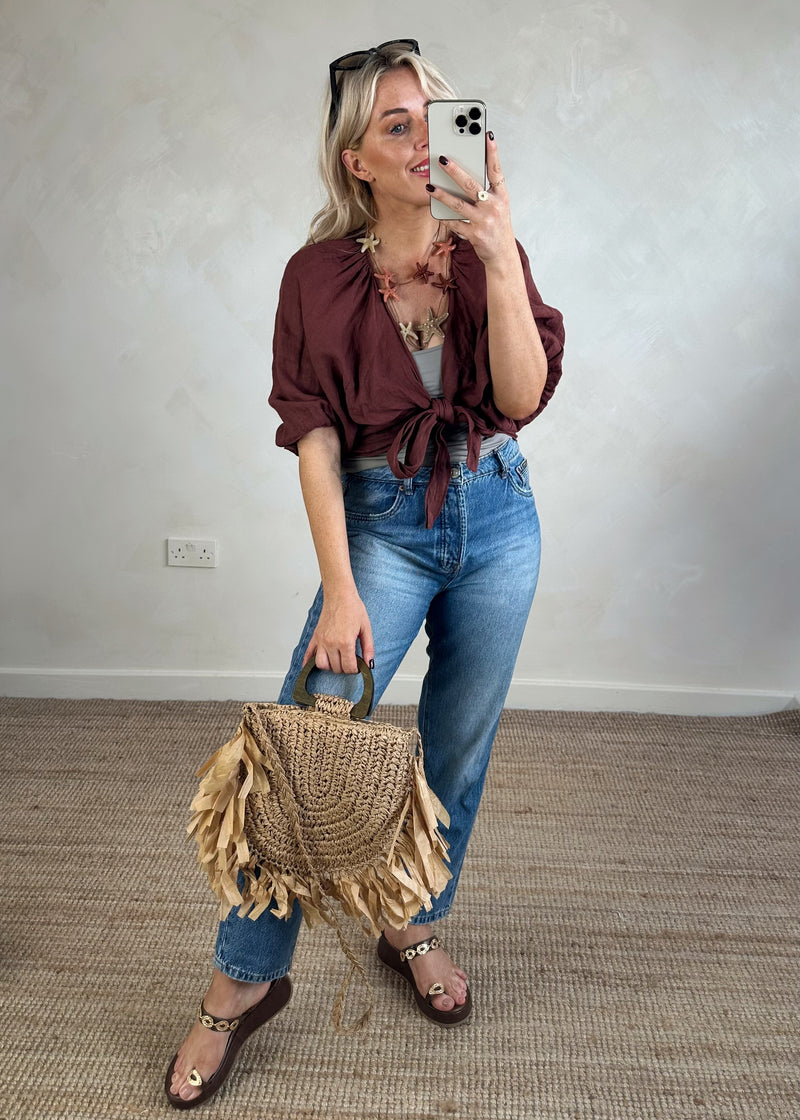 Beatrice linen wrap - brown-The Style Attic