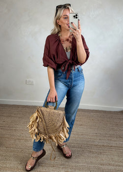 Beatrice linen wrap - brown-The Style Attic