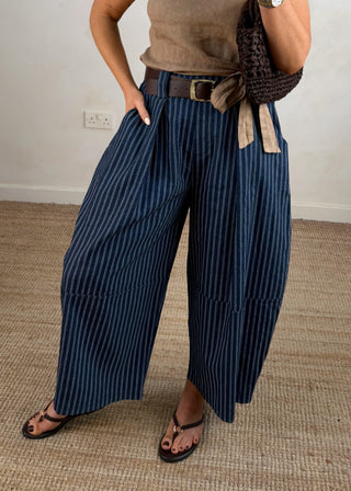 Belted barrel leg denim - polka dot-The Style Attic