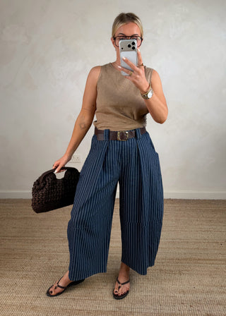Belted barrel leg denim - stripe-The Style Attic