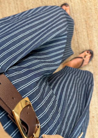 Belted barrel leg denim - stripe-The Style Attic