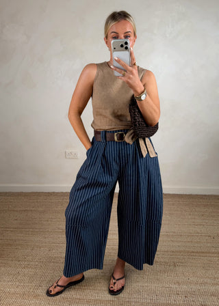 Belted barrel leg denim - stripe-The Style Attic