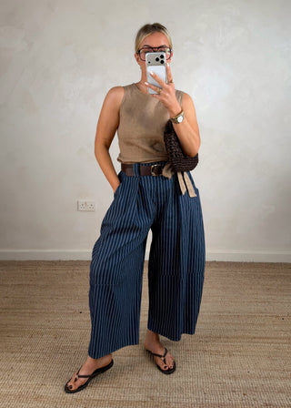 Belted barrel leg denim - stripe-The Style Attic