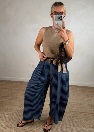 Belted barrel leg denim - stripe-The Style Attic