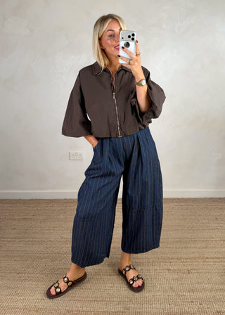 Belted barrel leg denim - wide stripe-The Style Attic