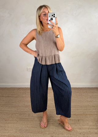 Belted barrel leg denim - wide stripe-The Style Attic