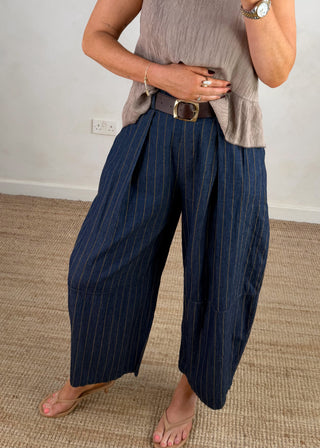 Belted barrel leg denim - wide stripe-The Style Attic
