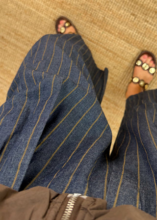 Belted barrel leg denim - wide stripe-The Style Attic
