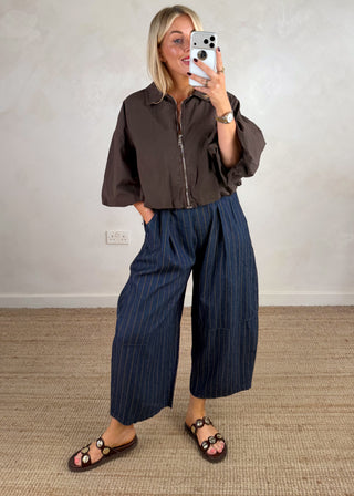 Belted barrel leg denim - wide stripe-The Style Attic