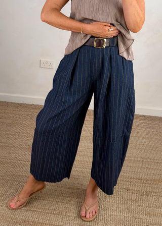 Belted barrel leg denim - wide stripe-The Style Attic