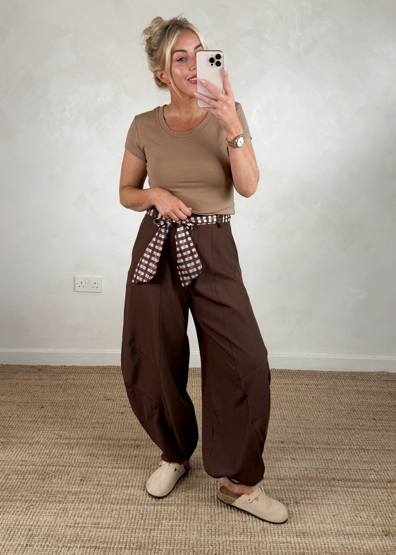 Belted cocoon trouser - chocolate-The Style Attic