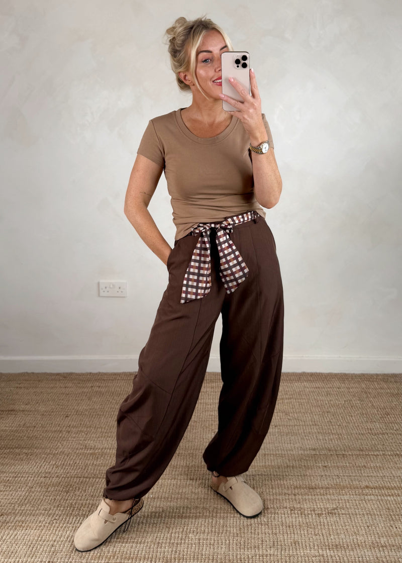 Belted cocoon trouser - chocolate-The Style Attic