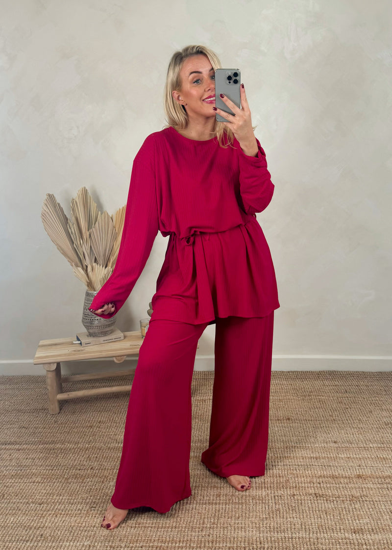 Belted pj loungewear - red-The Style Attic