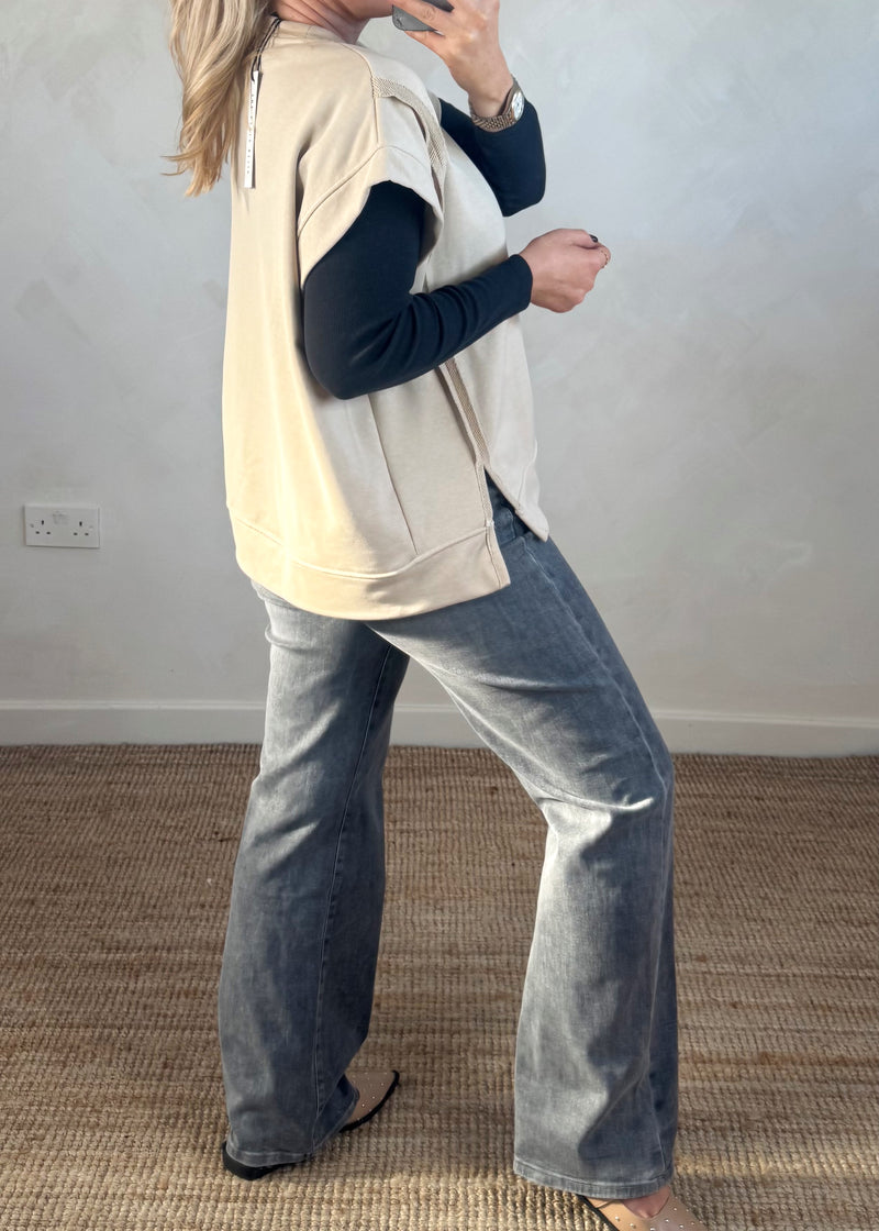 Benji sweat tee - beige-The Style Attic