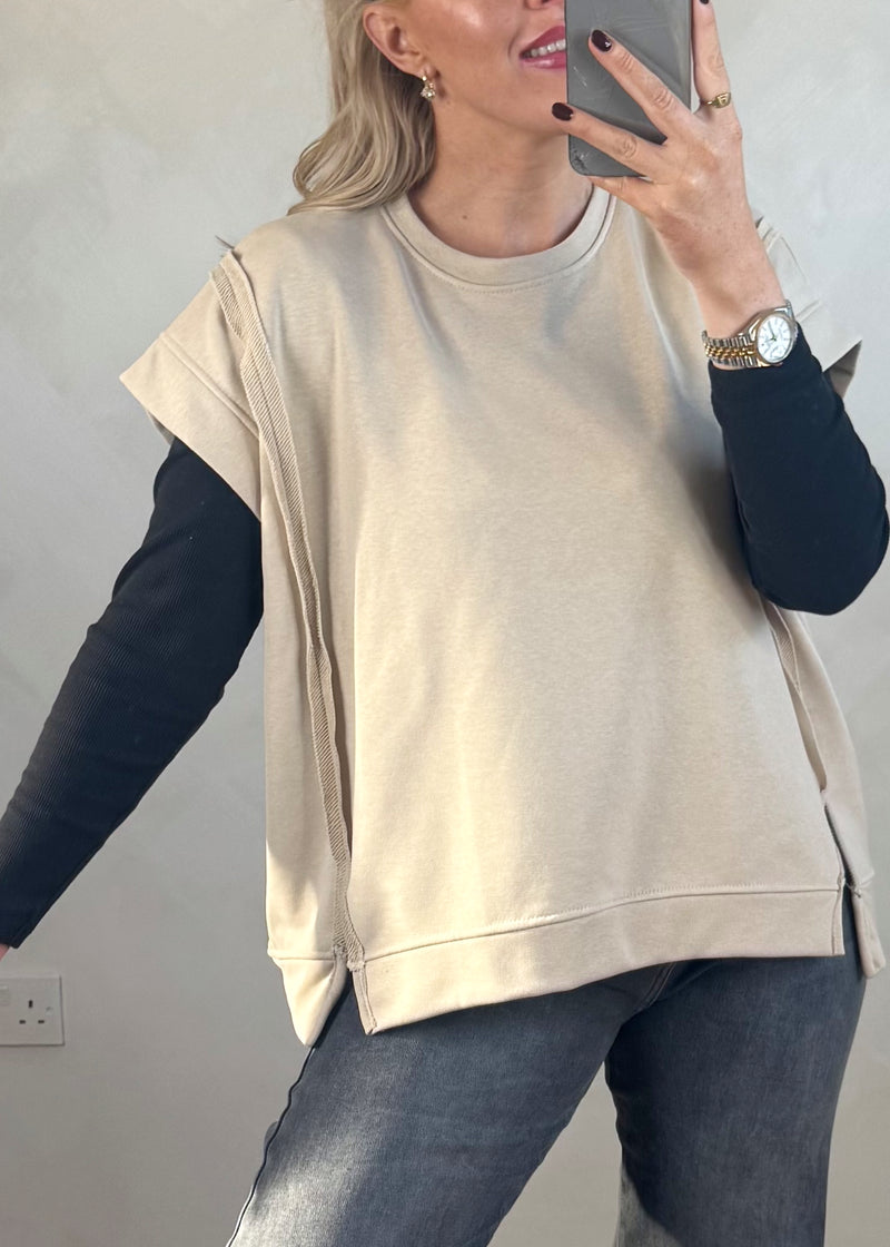 Benji sweat tee - beige-The Style Attic