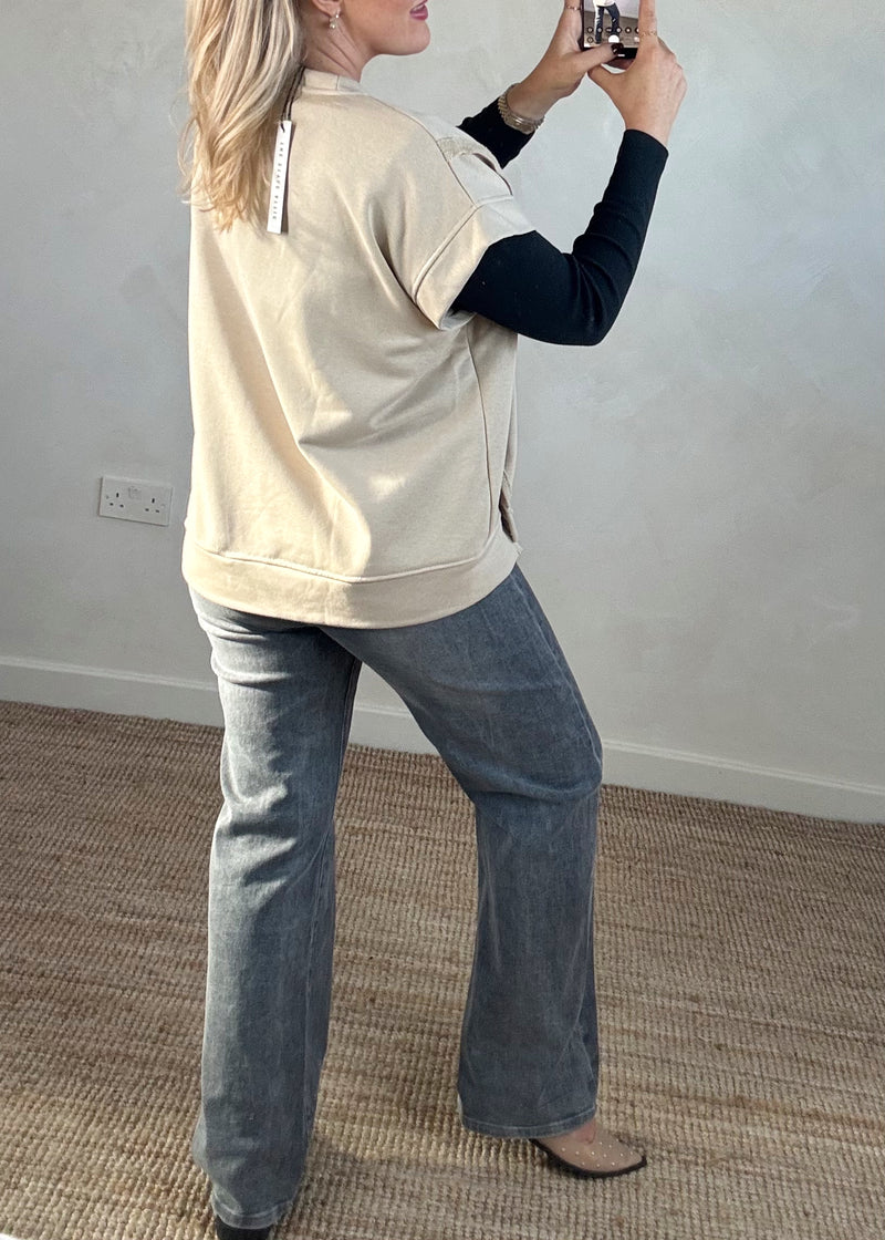Benji sweat tee - beige-The Style Attic
