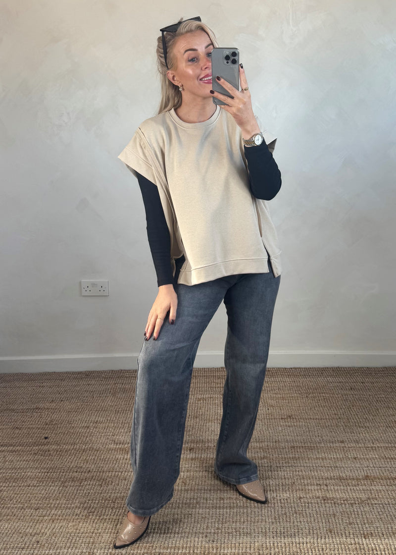 Benji sweat tee - beige-The Style Attic