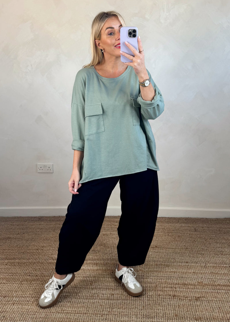 Bex double pocket sweater - sage-The Style Attic