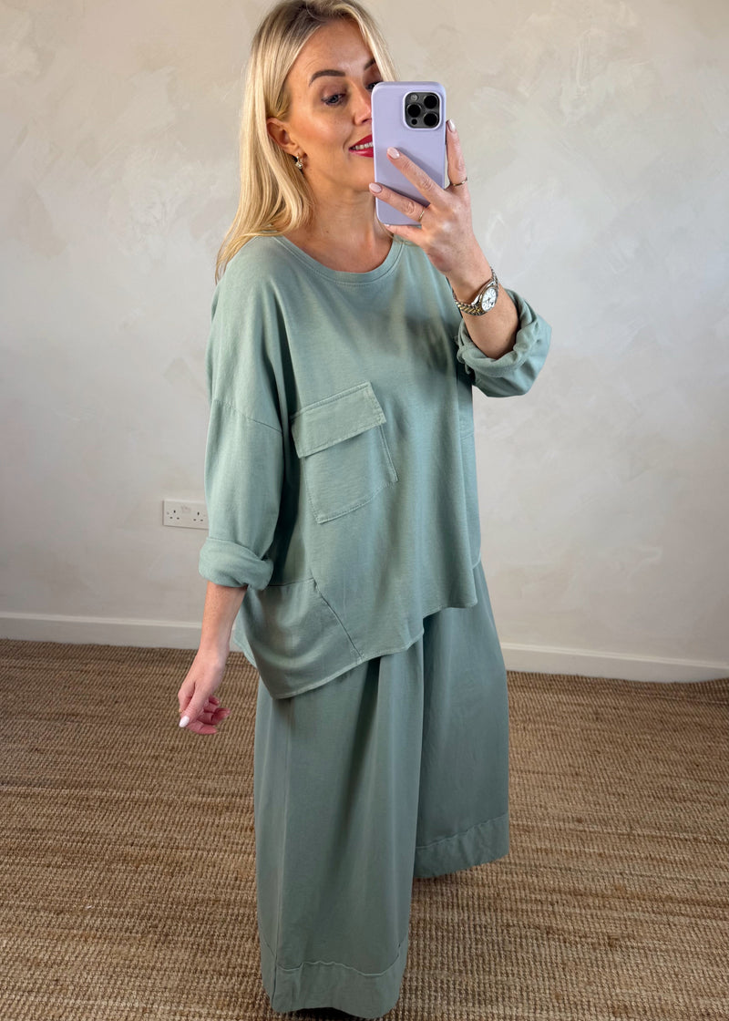 Bex double pocket sweater - sage-The Style Attic