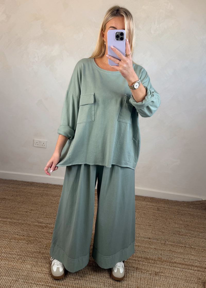 Bex double pocket sweater - sage-The Style Attic