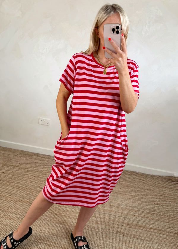 Blake striped dress - red/pink-The Style Attic