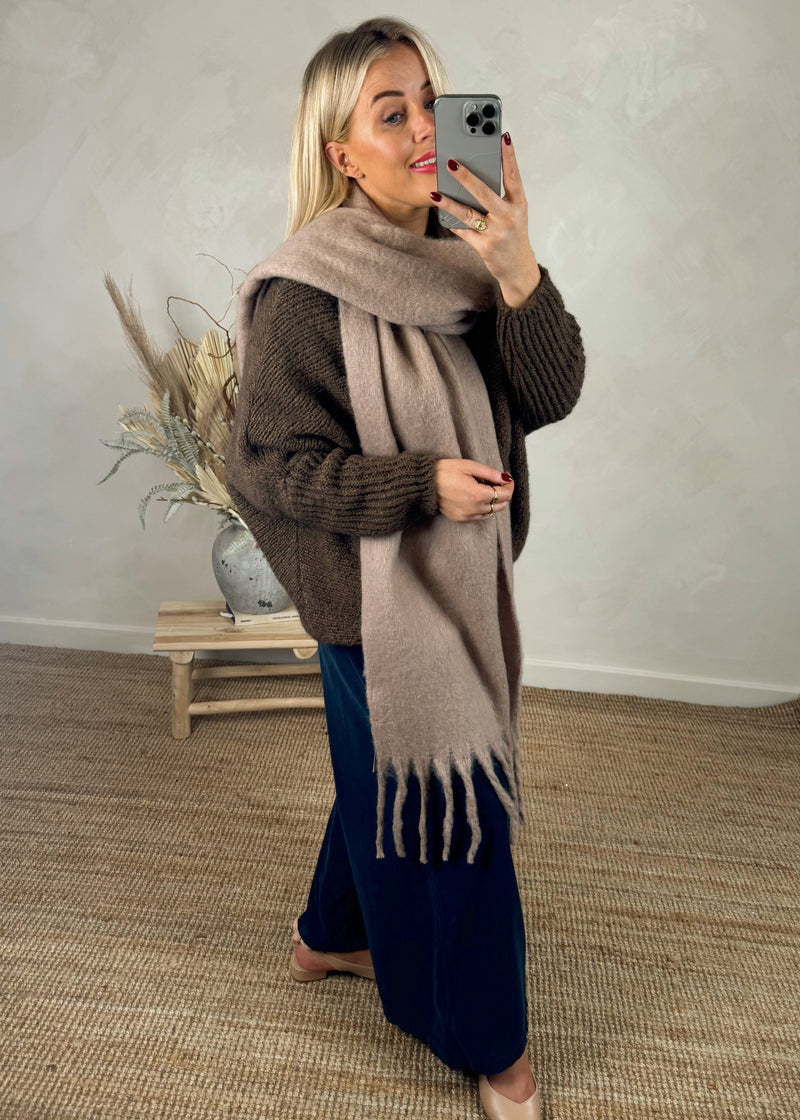 Blanket tassel scarf - latte-The Style Attic