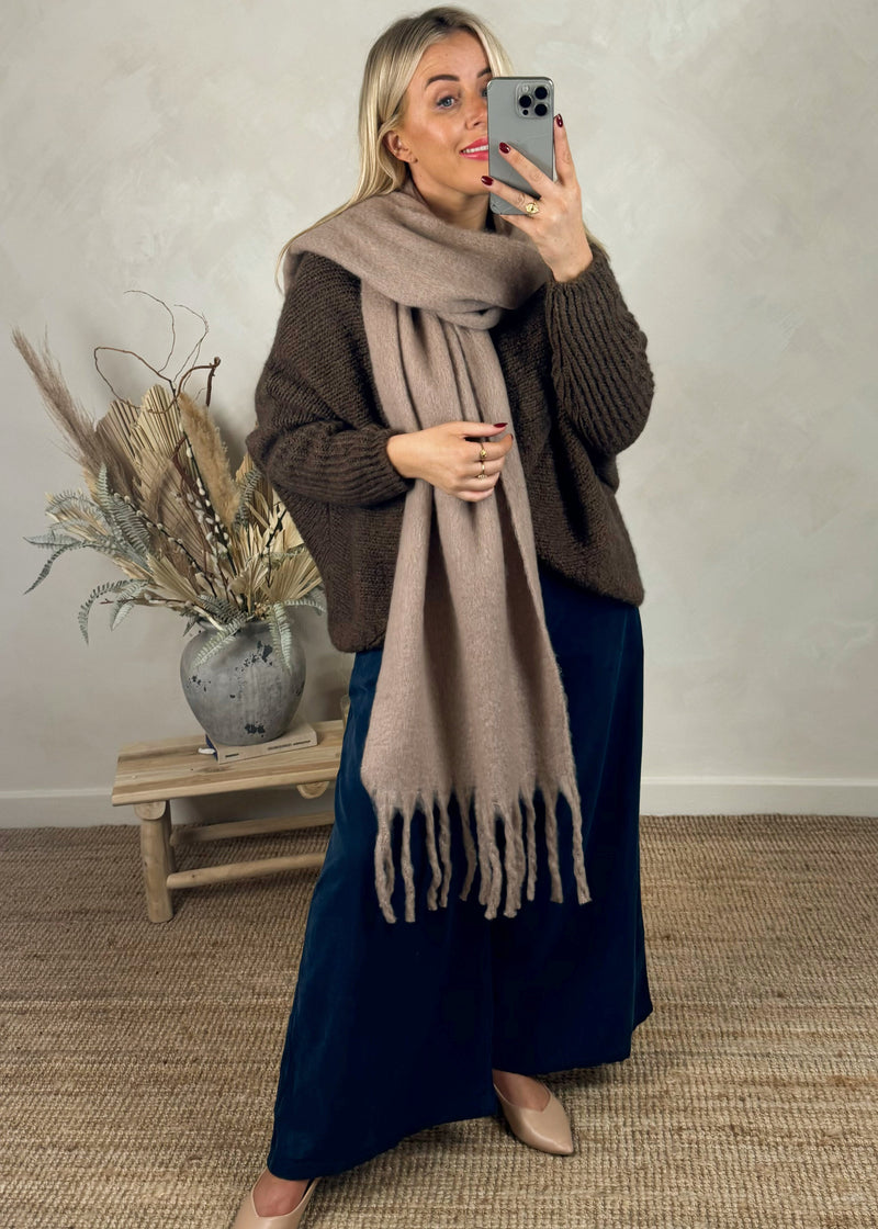 Blanket tassel scarf - latte-The Style Attic