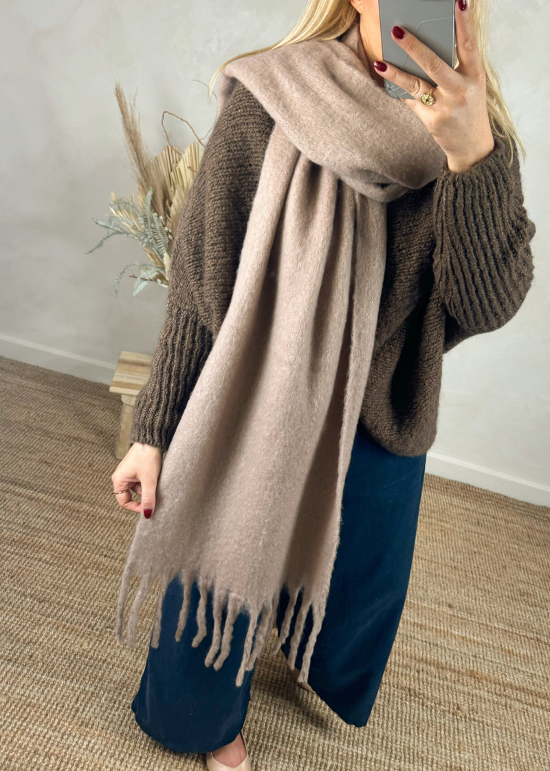 Blanket tassel scarf - latte-The Style Attic