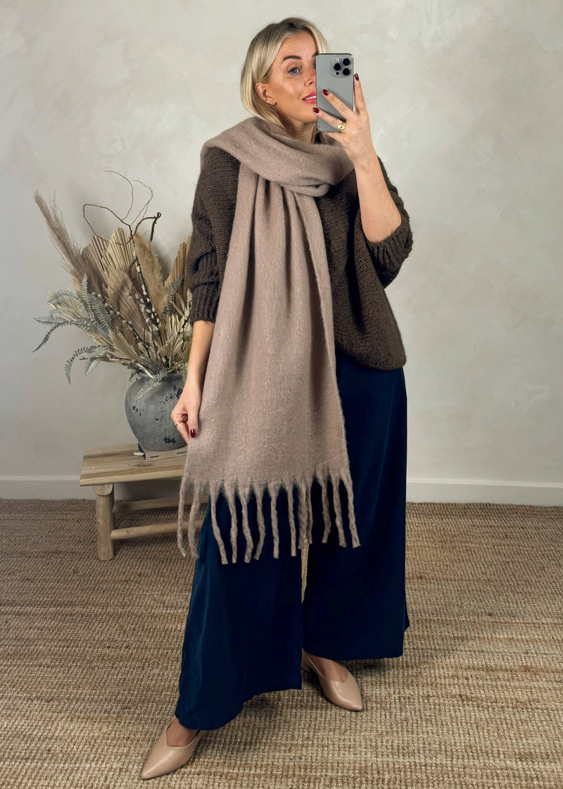 Blanket tassel scarf - latte-The Style Attic