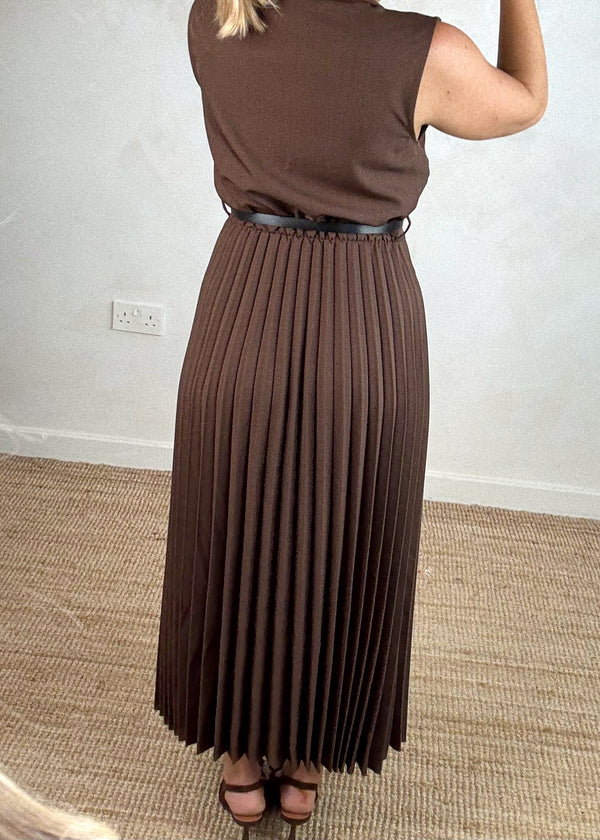 Blazer pleated dress - chocolate-The Style Attic