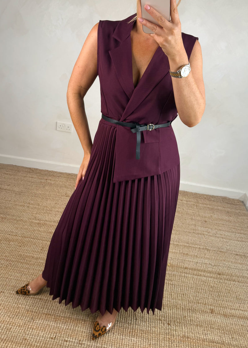 Blazer pleated dress - damson-The Style Attic
