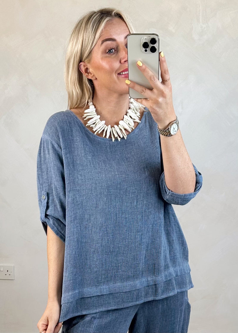 Bliss linen blend top - navy-The Style Attic