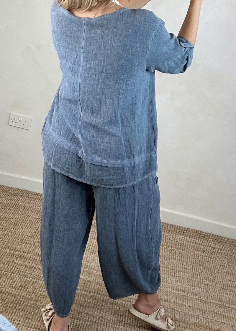 Bliss linen blend top - navy-The Style Attic