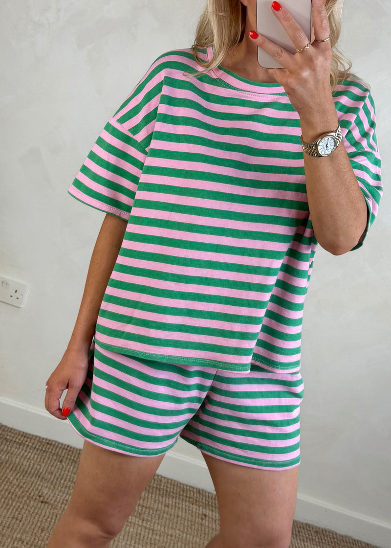 Bobbie striped shorts - green/pink-The Style Attic