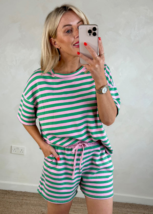 Bobbie striped shorts - green/pink-The Style Attic