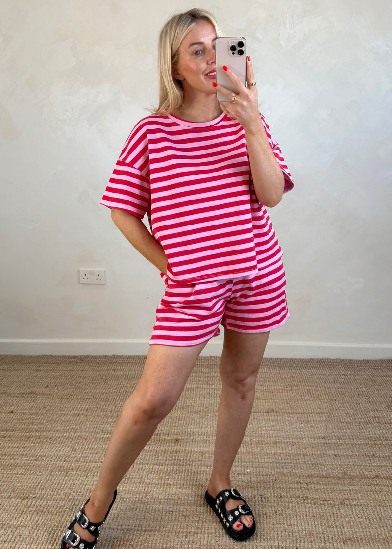 Bobbie striped shorts - red/pink-The Style Attic