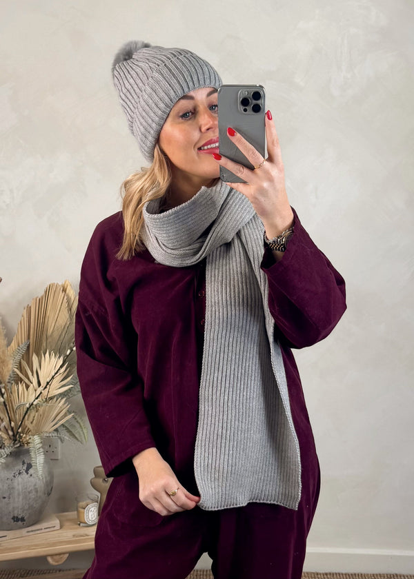 Bobble hat & scarf set - grey-The Style Attic