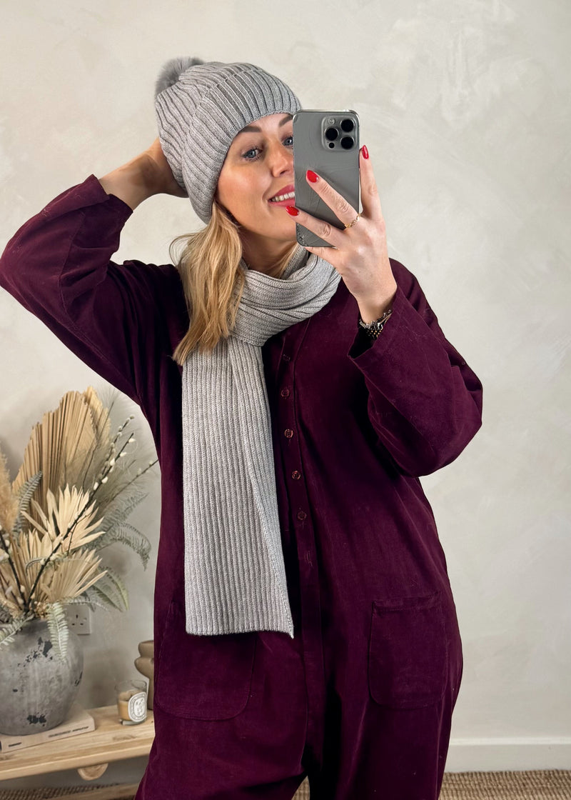 Bobble hat & scarf set - grey-The Style Attic