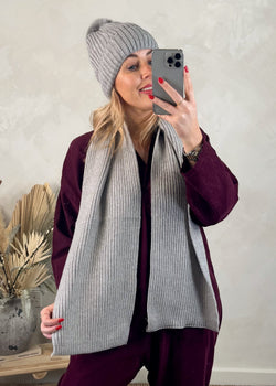 Bobble hat & scarf set - grey-The Style Attic