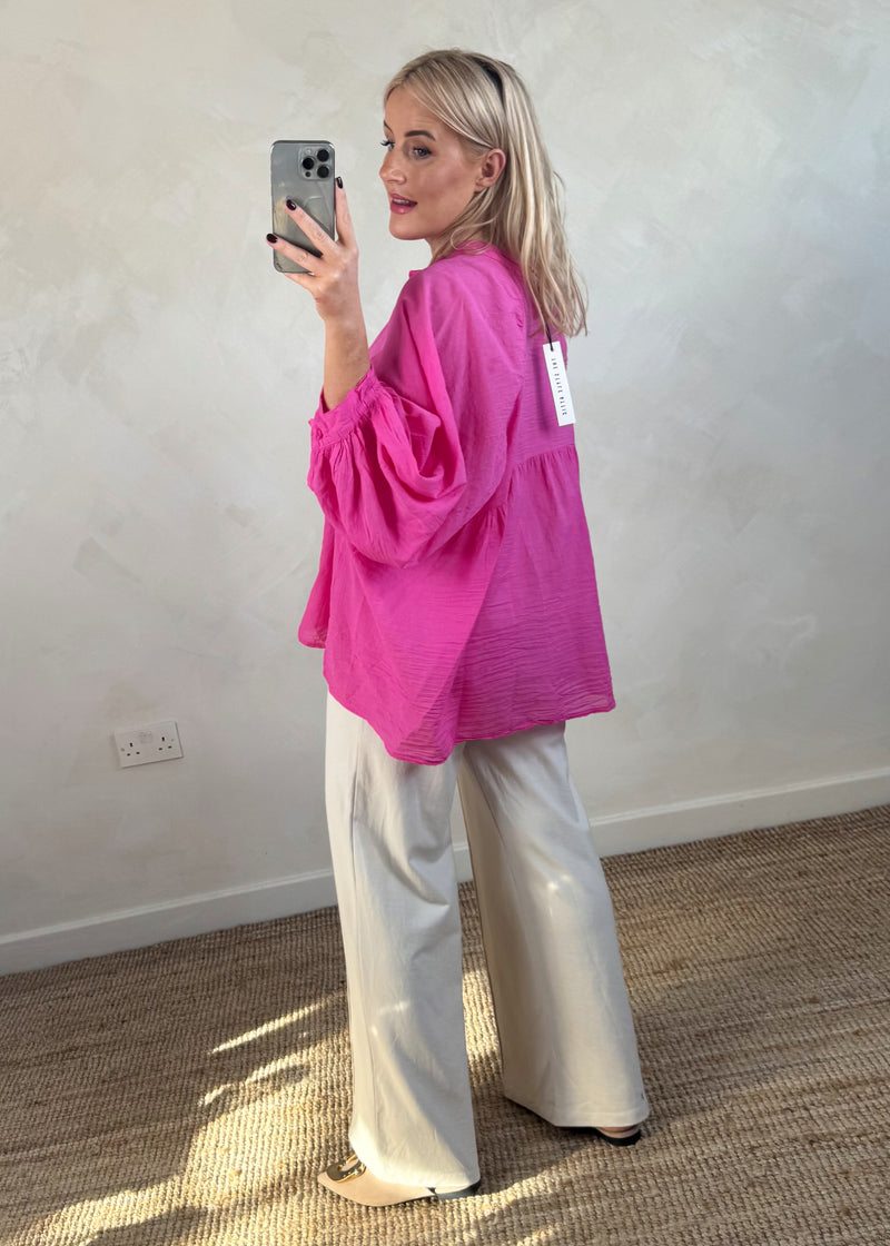 Bohemia cotton blouse - hot pink-The Style Attic