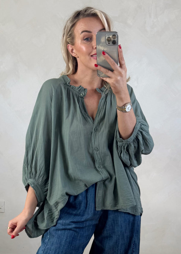 Bohemia cotton blouse - khaki-The Style Attic