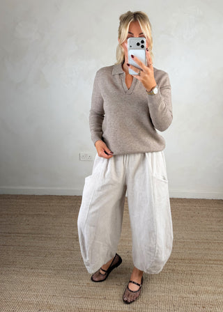 Bonnie collared knit - Oatmeal-The Style Attic