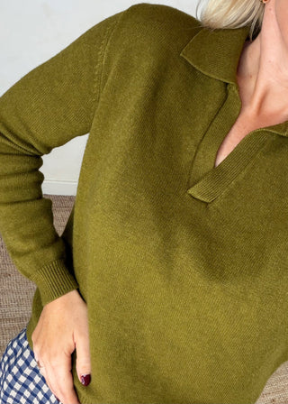Bonnie collared knit - Olive-The Style Attic